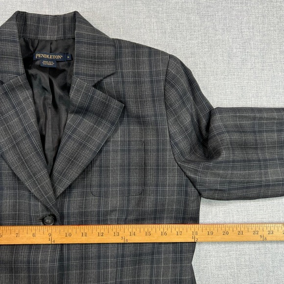Vintage Y2K Pendleton Wool Blazer Womens 8 Gray Plaid Academia Career Office - Picture 7 of 12